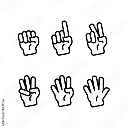 set of hand gesture count 1 2 3 4 and 5 vector icon illustration in trendy cartoon filled line style