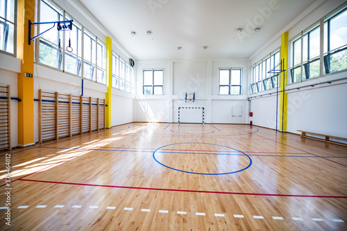 Empty european gym class for school sports for football, basketball and handball photo