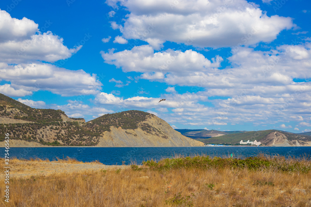 Seascape. Mountains and sea in the Bolshoi Utrish nature reserve. Travel and tourism