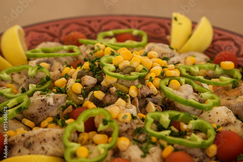 fish salad with corn and bell pepper  traditional Moroccan cuisine