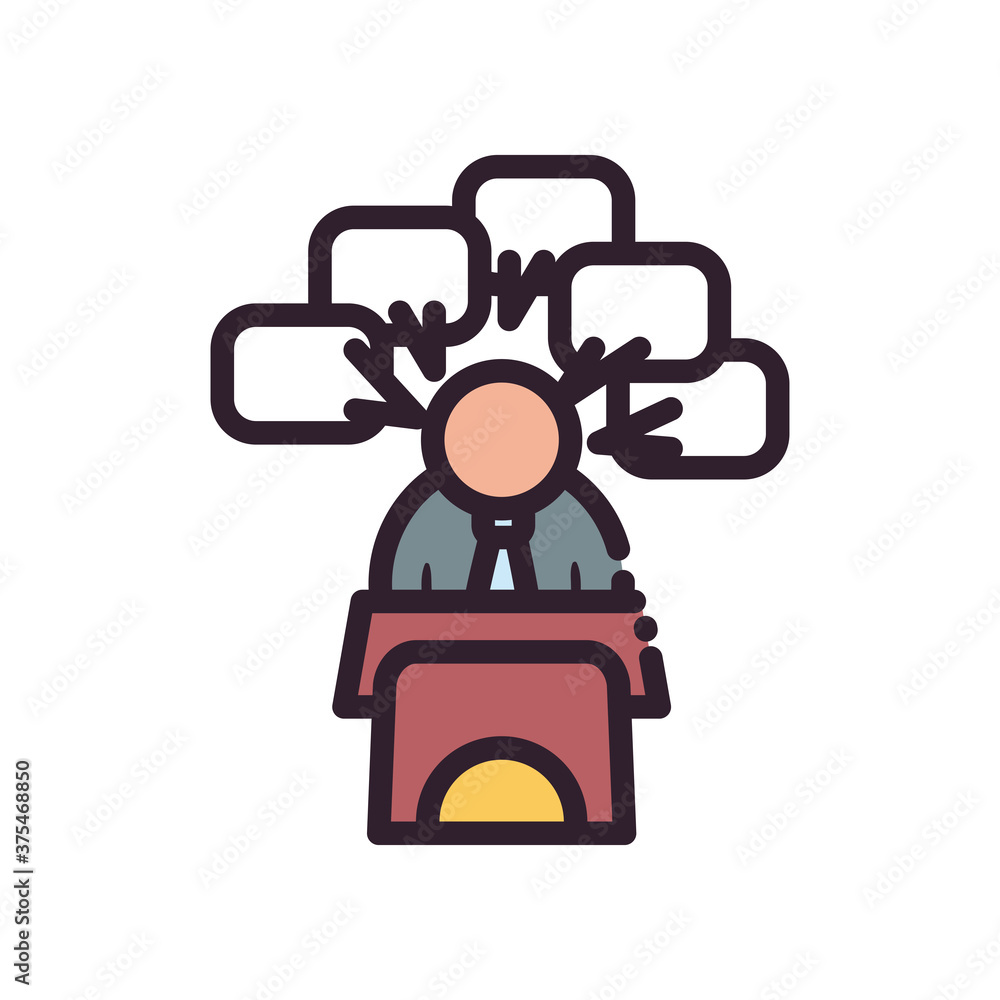president on podium with bubbles line and fill style icon vector design president on podium with bubbles line and fill style icon vector design