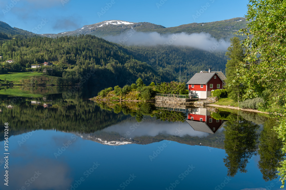 Gorgeous, mountain lake and fjord scenery along the Gaular River Valley, Sunnfjord, Vestland, Norway Gorgeous, mountain lake and fjord scenery along the Gaular River Valley, Sunnfjord, Vestland, Norway