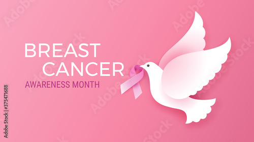 Breast Cancer Awareness conceptual vector illustration - white dove of hope with a pink ribbon - for Breast Cancer Awareness banners, posters