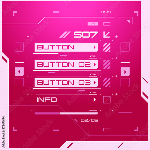 FUI / UI - Sci-fi Cyberpunk style Game Menu interface and buttons template