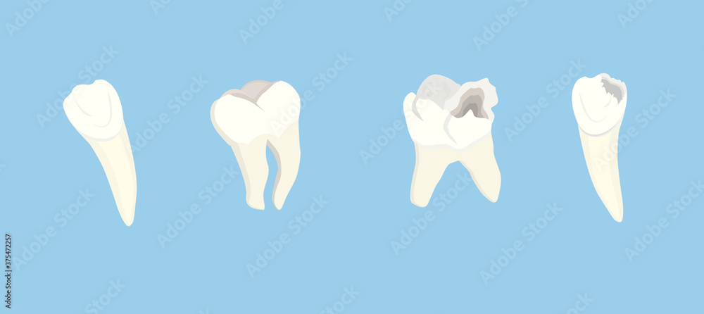 vector illustration isolated on blue background healthy teeth and teeth ...