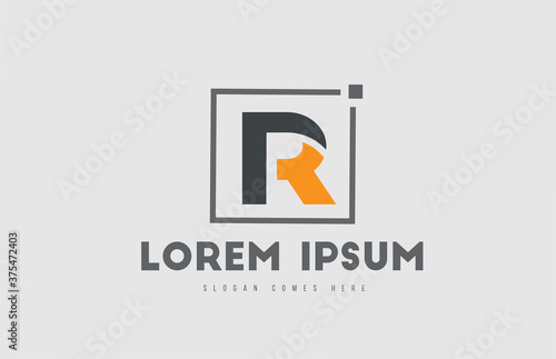 orange grey R alphabet letter logo icon. Square design for business and company identity