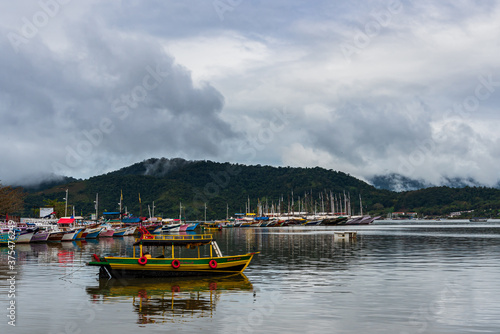 View of traditional brazilian boats in a bay in Rio de Janeiro on a rainy day © Giorgio G