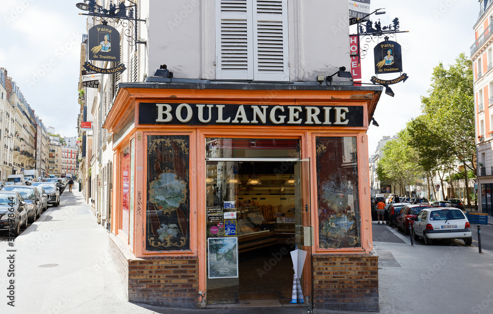 The traditional French bakery shop Farah et Nadine located at Duhesme  street in 18 district of Paris, France. Stock Photo