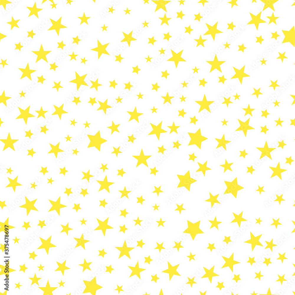 Seamless pattern with cute yellow hand drawn sky with stars on white background. Funny festive wrapping paper. Vector illustration. Seamless pattern with cute yellow hand drawn sky with stars on white background. Funny festive wrapping paper. Vector illustration.