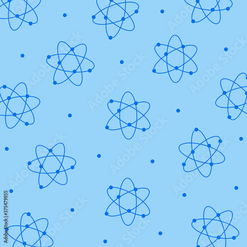 Seamless pattern of orbiting atoms around a nucleus making elliptical orbits in a scientific concept