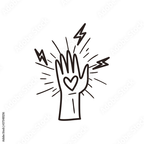 Heart over hand line style icon vector design