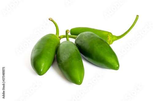 Jalapeno pepper with shiny green skin on white