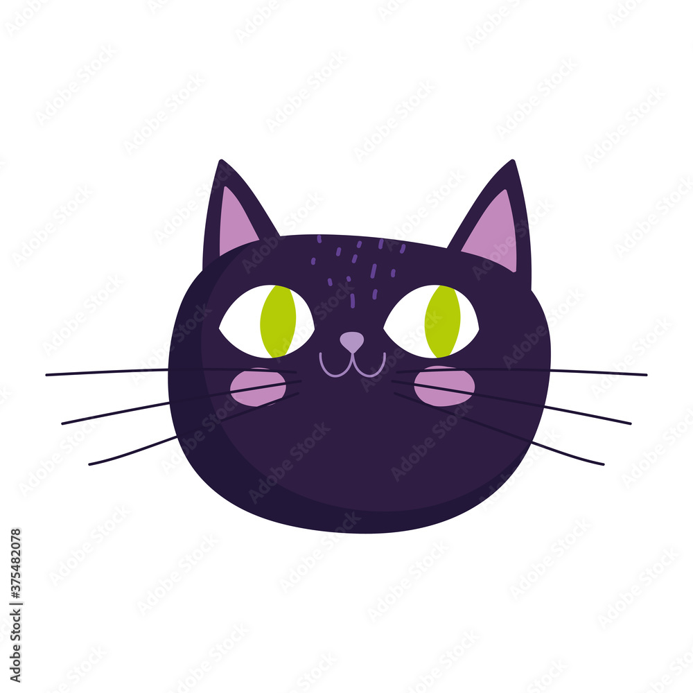 black cat head feline cartoon animal isolated icon