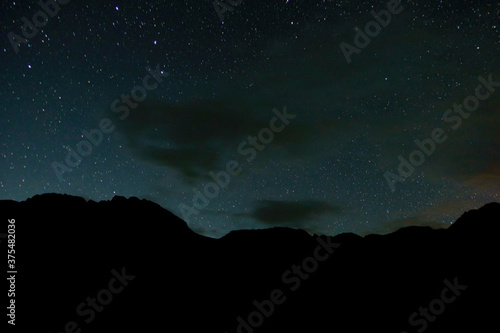Starry sky and milky way in the mountains.