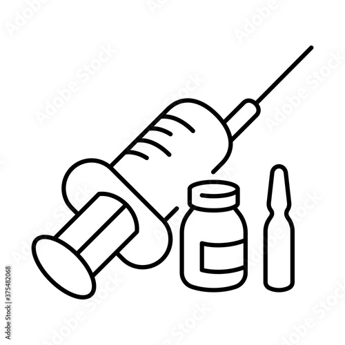 Simple linear icon of a vaccine or medicine with a syringe