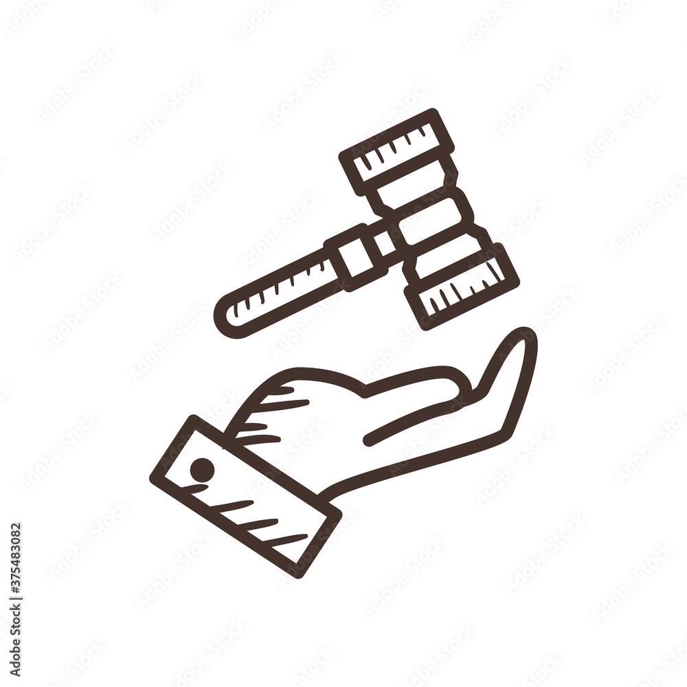law hammer over hand line style icon vector design