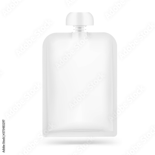 Food pouch bag with safety cap isolated on white background. Vector illustration. Front view. Can be use for template your design, presentation, promo, ad. EPS10.	