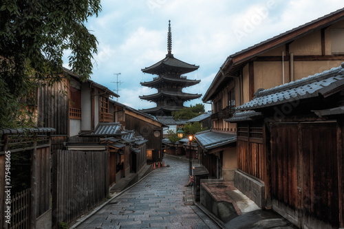 Japanese Pagoda in urban streets in Kyoto, Japan