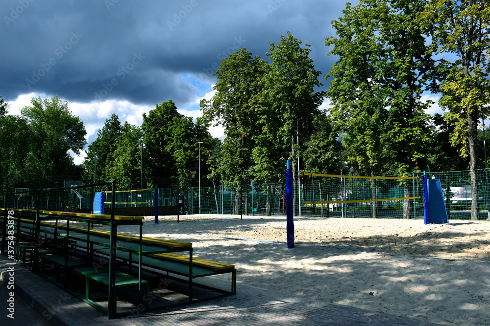 Deserted sports court in the cloudy weather