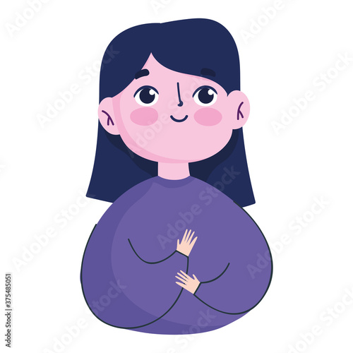 cartoon girl black hair female portrait isolated icon white background