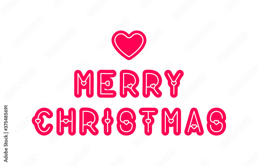 Merry Christmas Lettering with heart. Typographic Greetings Design. Lettering for Holiday Greeting.