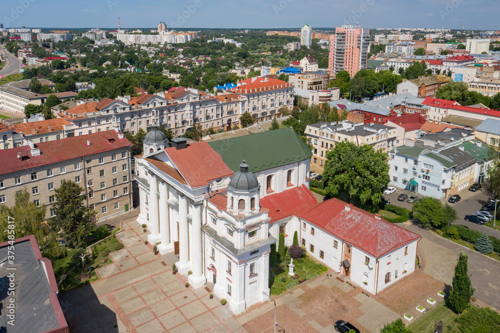 Catholic Cathedral of the Assumption of the Virgin Mary and St. Stanislav in Mogilev. View from above. Belarus