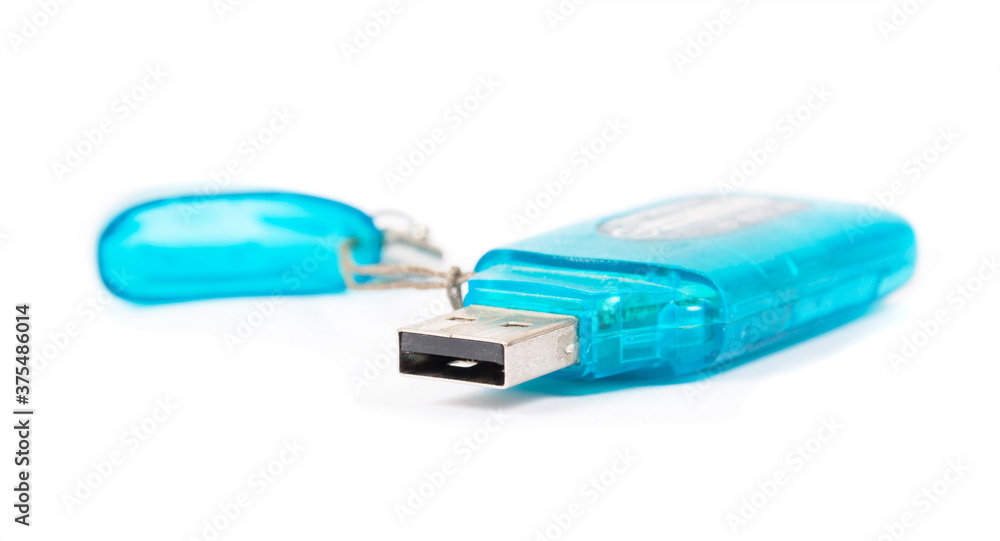 Blue memory card transmitter on white Blue memory card transmitter on white