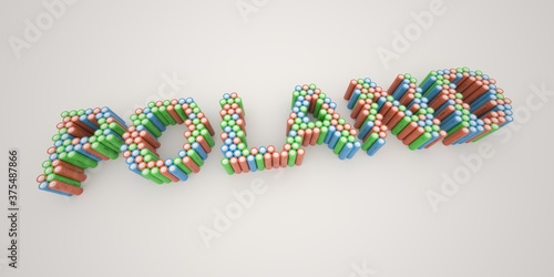 POLAND word made with batteries, wide shot. Modern electrical technologies conceptual 3d rendering