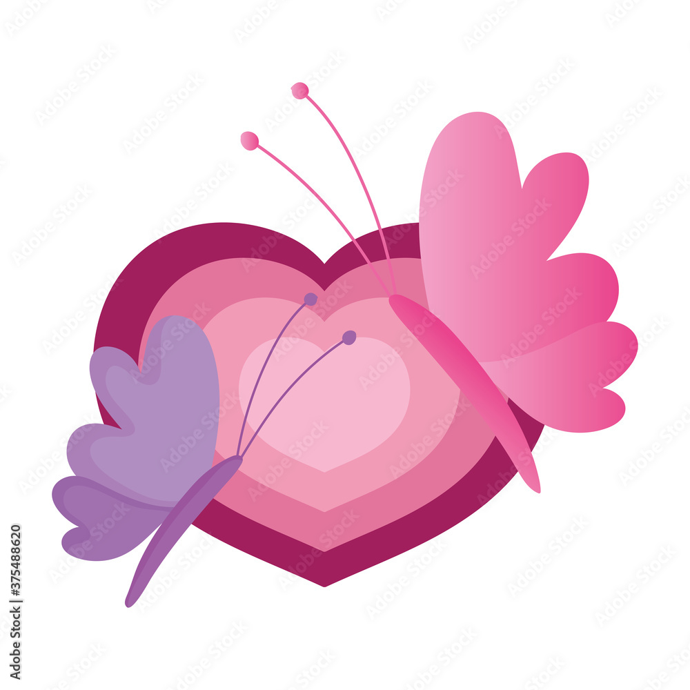 cute butterflies heart love romantic cartoon isolated icon white background