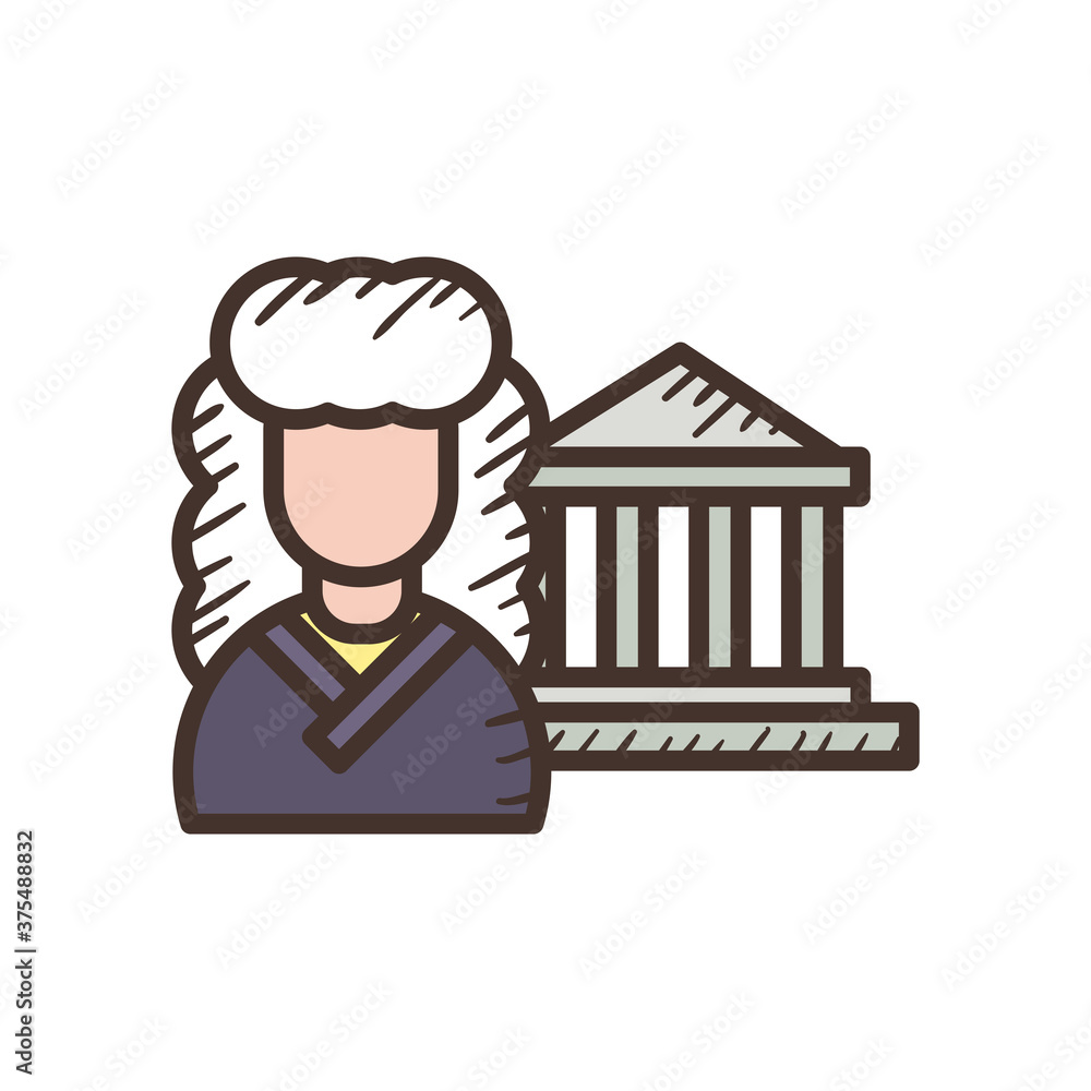 law judge man with courthouse line and fill style icon vector design law judge man with courthouse line and fill style icon vector design