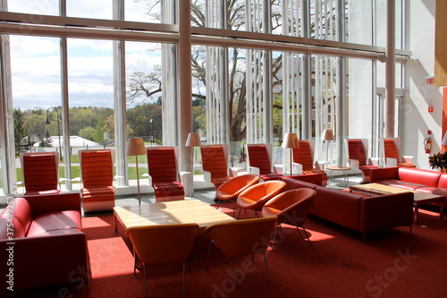 orange modern chair windows