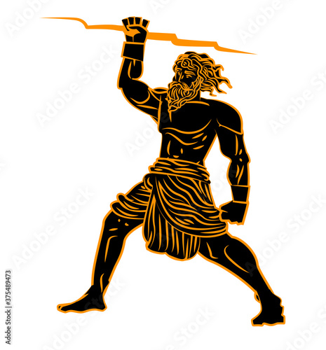 orange and black ceramic of zeus god of ray