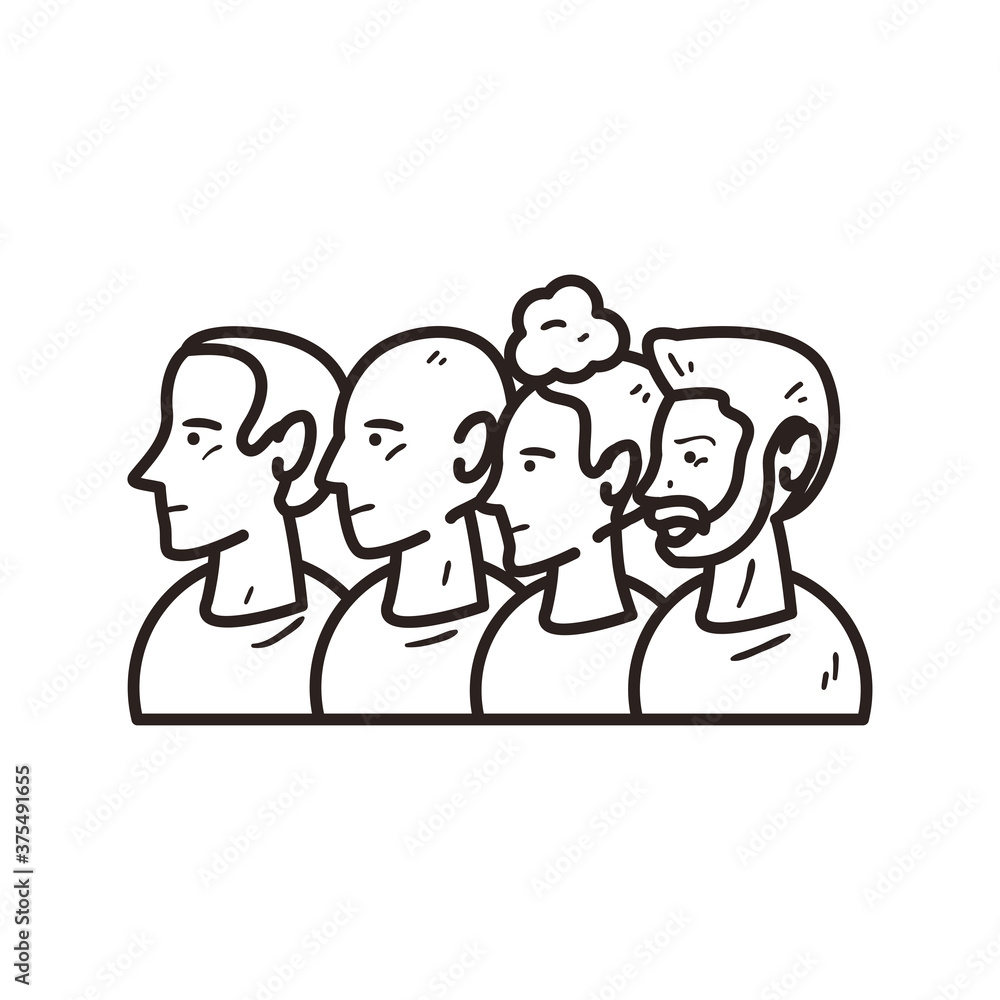 people with black tshirts line style icon vector design