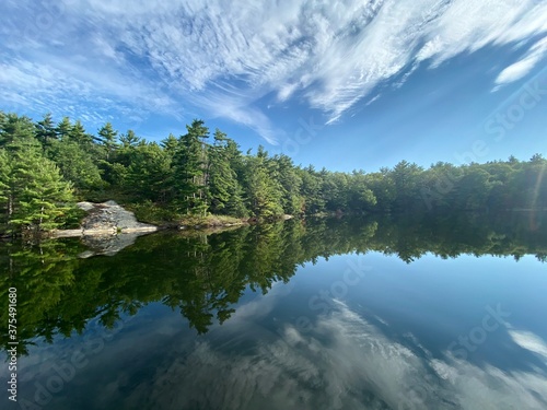 Reflection of Sky and Pine Forest in Georgian Bay Ontario Canada