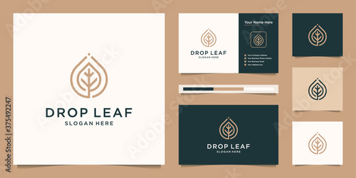 Drop and leaf vector logo with linear. logo design and business card © suneo_99