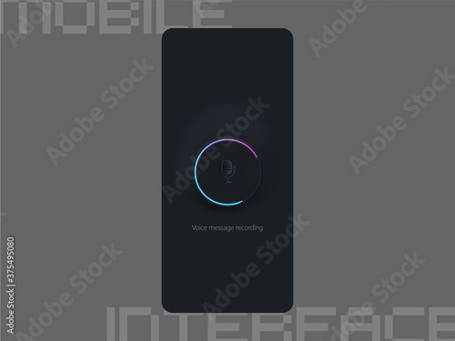 Microphone neumorphic design kit with neumorphism style. App UI, UX templates. GUI for mobile application. vector illustrations for mobile phone interface. Professional, Pixel Perfect,  375x812 pixel.