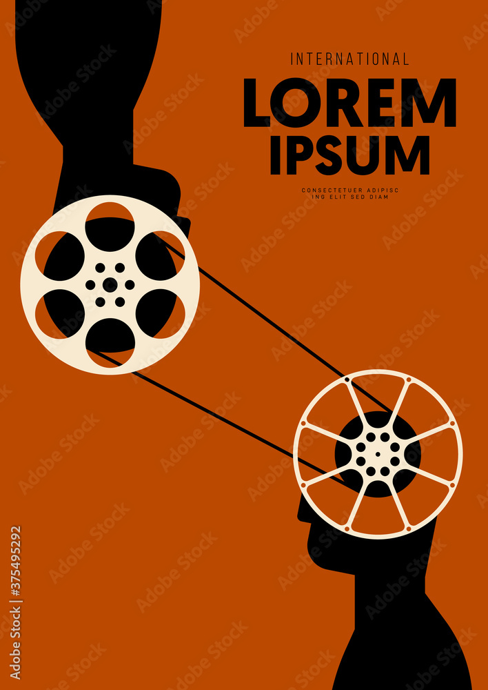 Movie and film poster design template background vintage film reel