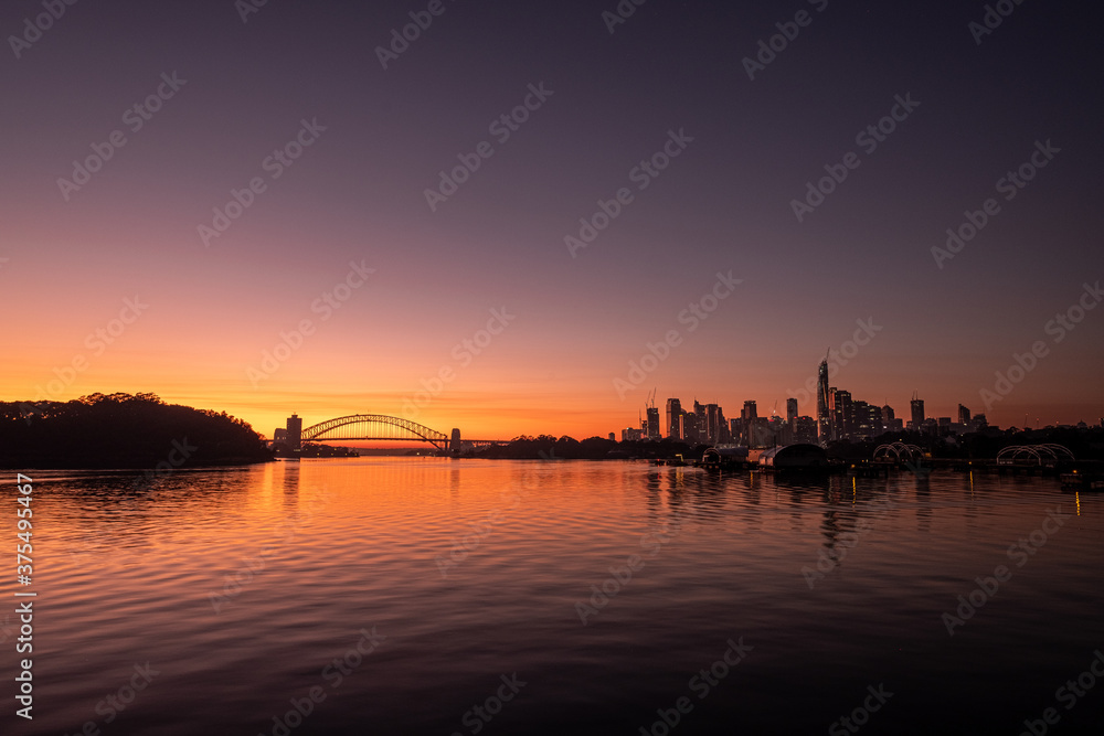 colorful dawn on sydney harbour