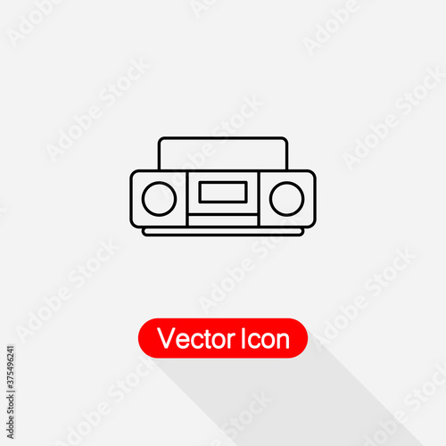 Retro Cassette Tape Recorder Icon, Boombox Icon, Portable Sound System Symbol Vector Illustration Eps10