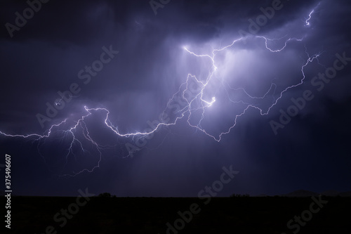 Thunderstorm illuminated by a lightning strike