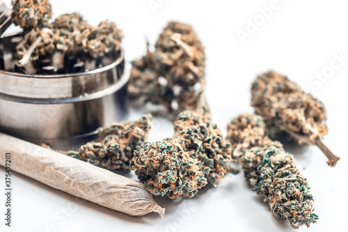 Canvas-taulu Close up of recreational or medical Cannabis on white background