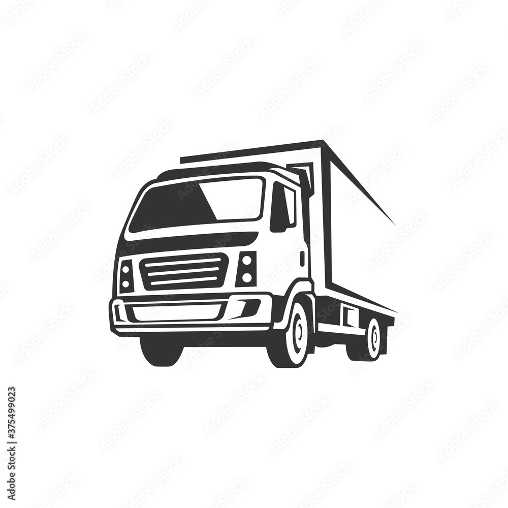 truck logistic vector silhouette logo template. perfect for delivery or transportation industry logo. simple with dark grey color