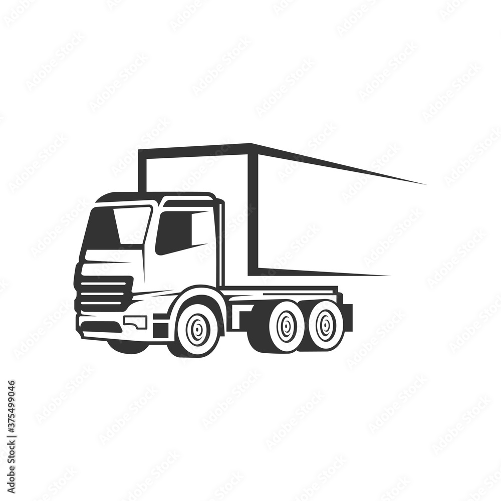 truck logistic vector silhouette logo template. perfect for delivery or transportation industry logo. simple with dark grey color