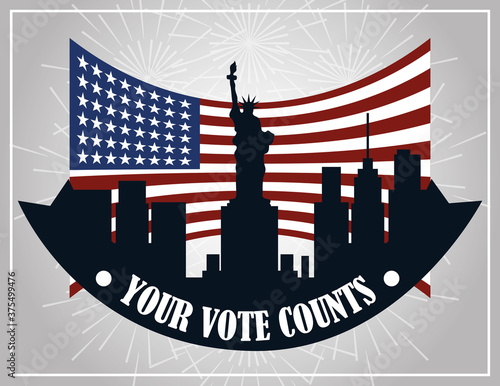 your vote counts american city flag national, politics voting and elections USA, make it count