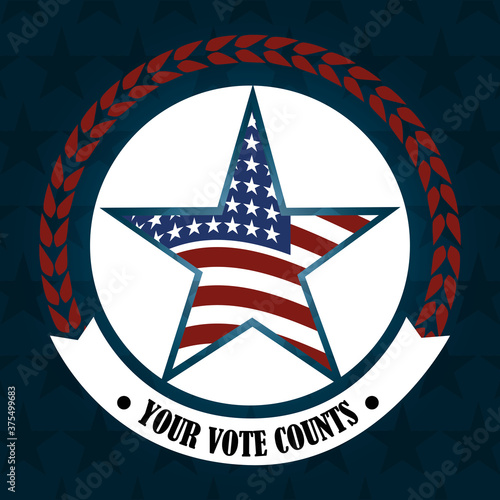 american flag in star emblem, politics voting and elections USA, make it count