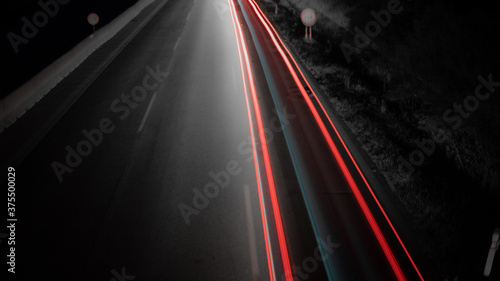Long exposure photo, road in night, highway