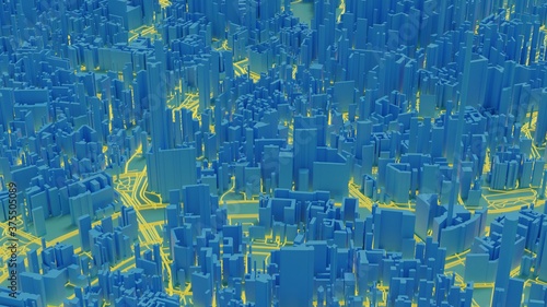 3D Render. Smart city and Urban landscape. City Top View of landscape Building. city model and city metropolis architectural landscape.
