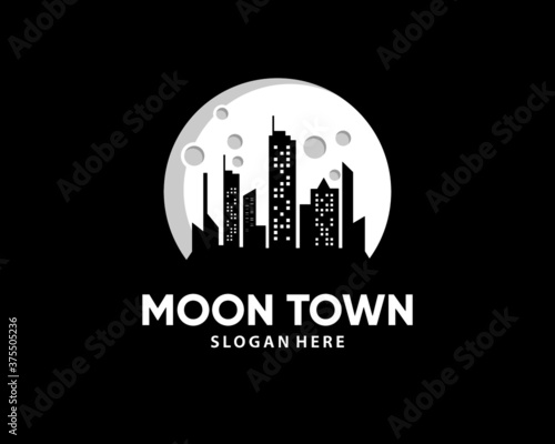 Moon Town Building & Architecture  LOGO - Clean & minimalist - Commercial usable and full editable