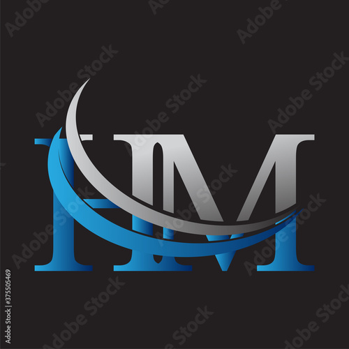 initial letter HM logotype company name colored blue and grey swoosh design. vector logo for business and company identity.