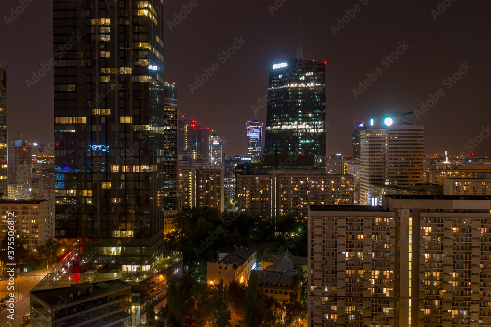 Naklejka premium Warsaw architecture by night